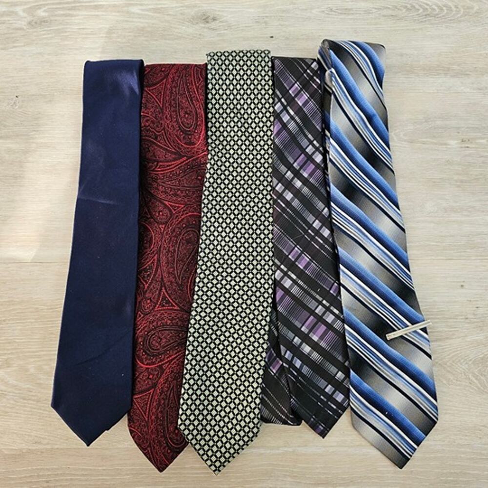 Set of 5 Men's Neckties Classic & Stylish Bundle of 5 with 1 Tie Clip